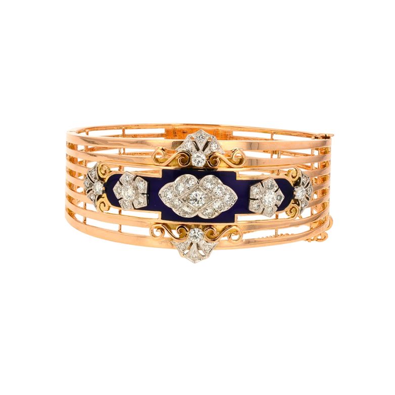 Bracelet vintage diamants 1.70 carat et émail bleu or jaune 51.30g Comme neuf -  reconditionné disponible sur Gemme Les Bijoux
